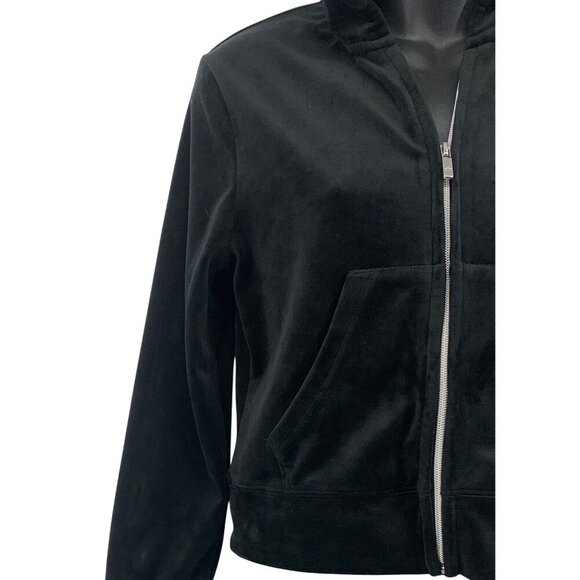 Juicy Couture Women Small S Velour Track Set Hoodie Jacket Pant Black Comfy EUC - Picture 5 of 12